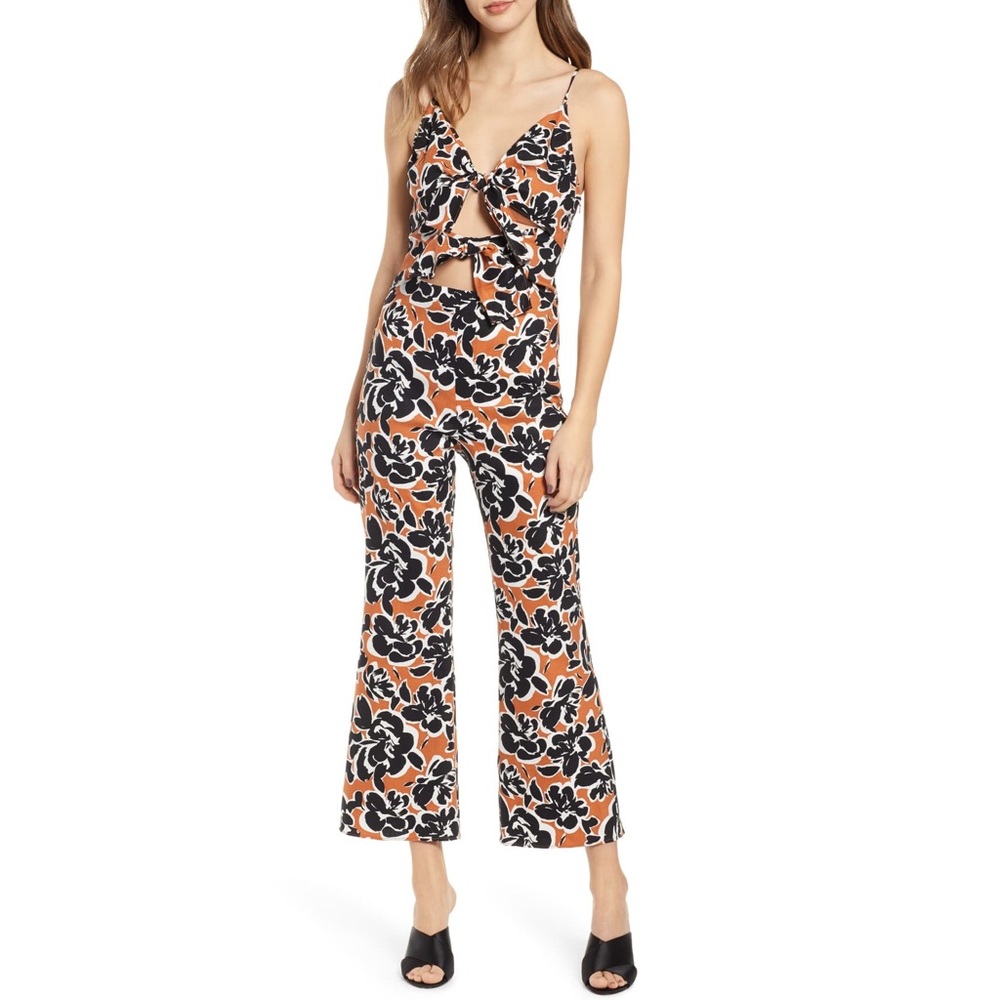 Leith Floral Linen Tie Front Jumpsuit - Picture 1 of 7